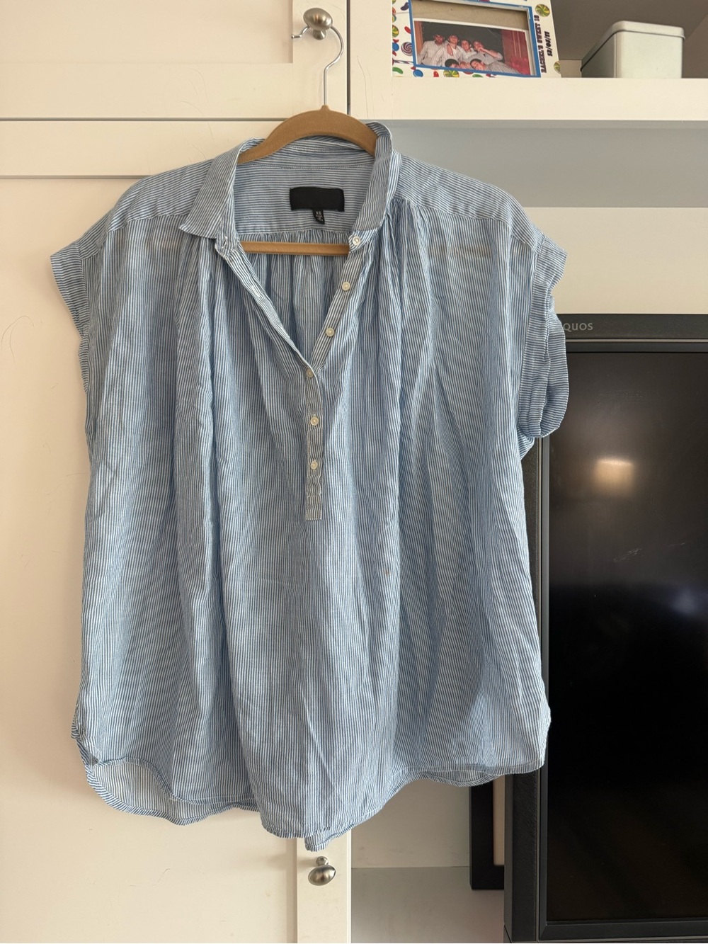 Nili Lotan Light Blue & White Pinstripe Short-Sleeve Tunic